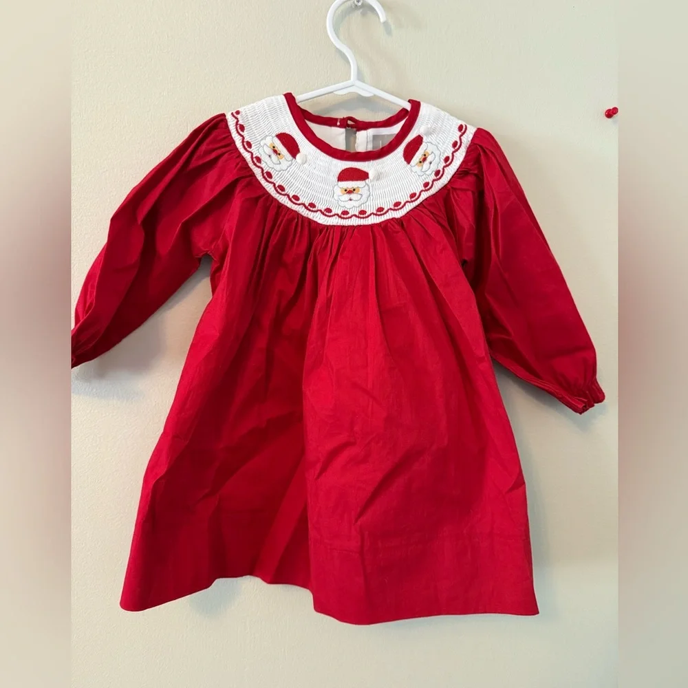 Lil Cactus Smocked Santa Red Long Sleeve Dress